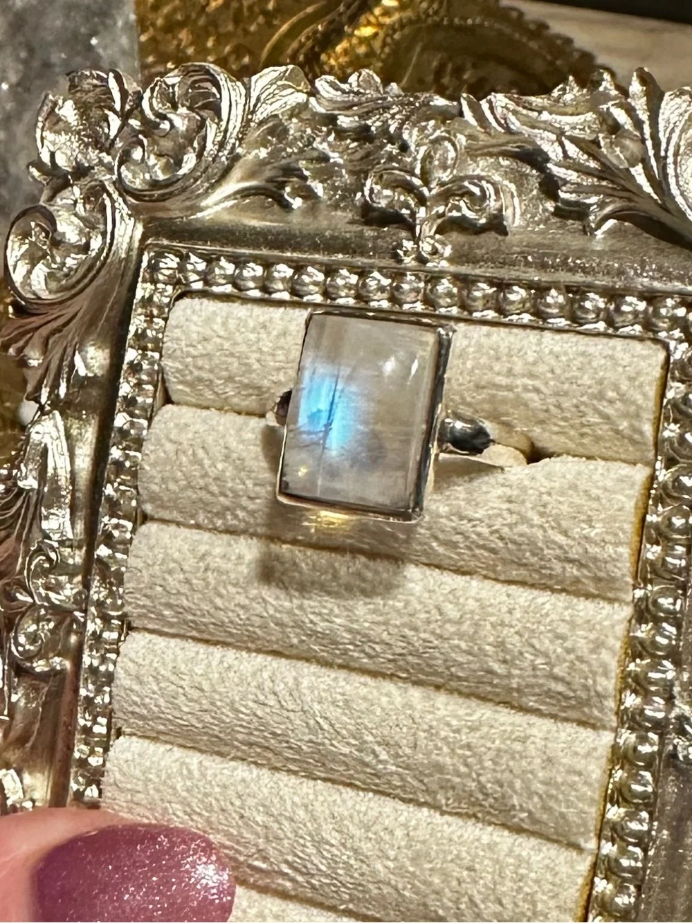 Rainbow Moonstone Ring Sterling Silver S925 Size 8.5
